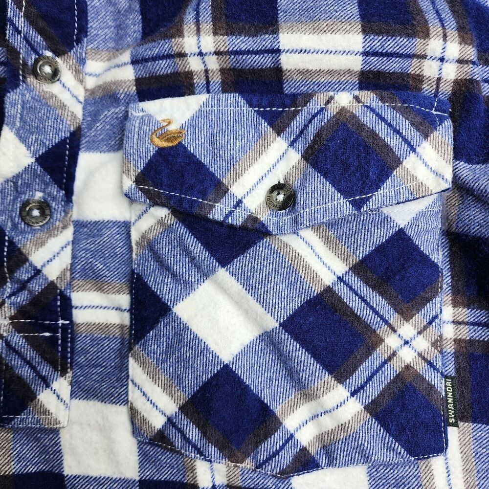 Swanndri Henley Flannel Button Shirt Cotton Blue Plaid Size Medium - Picture 5 of 10
